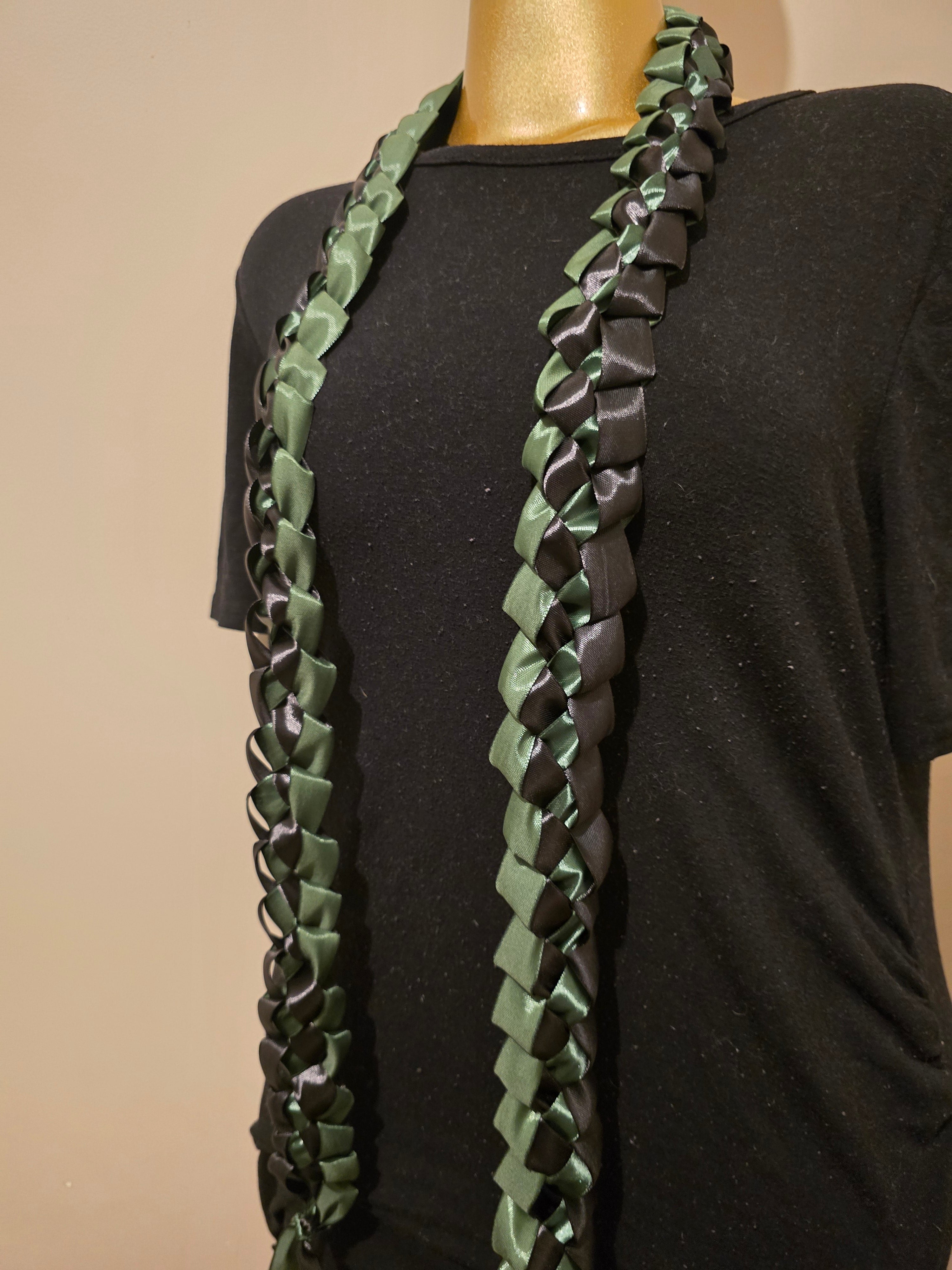 Olive Green & Black Ribbon Lei